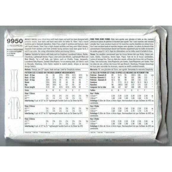 Simplicity Sewing Pattern 9950 Misses Sleeveless Dress Size A-F Bust 35-45 - Picture 2 of 2